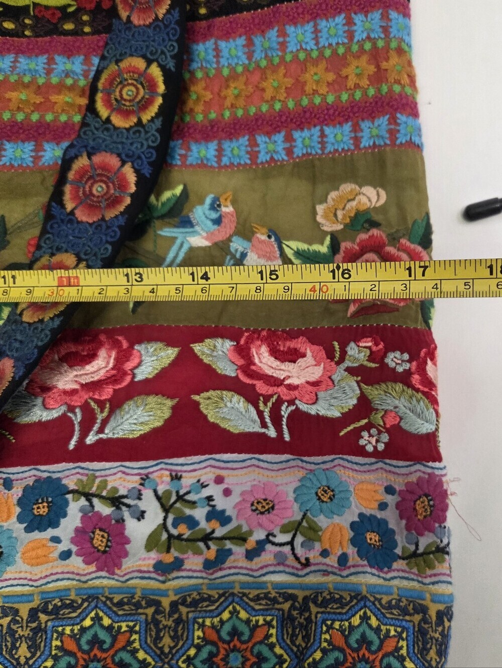 Johnny Was Embroidered Silk Floral Bird Tote Bag Purse - Picture 12 of 13